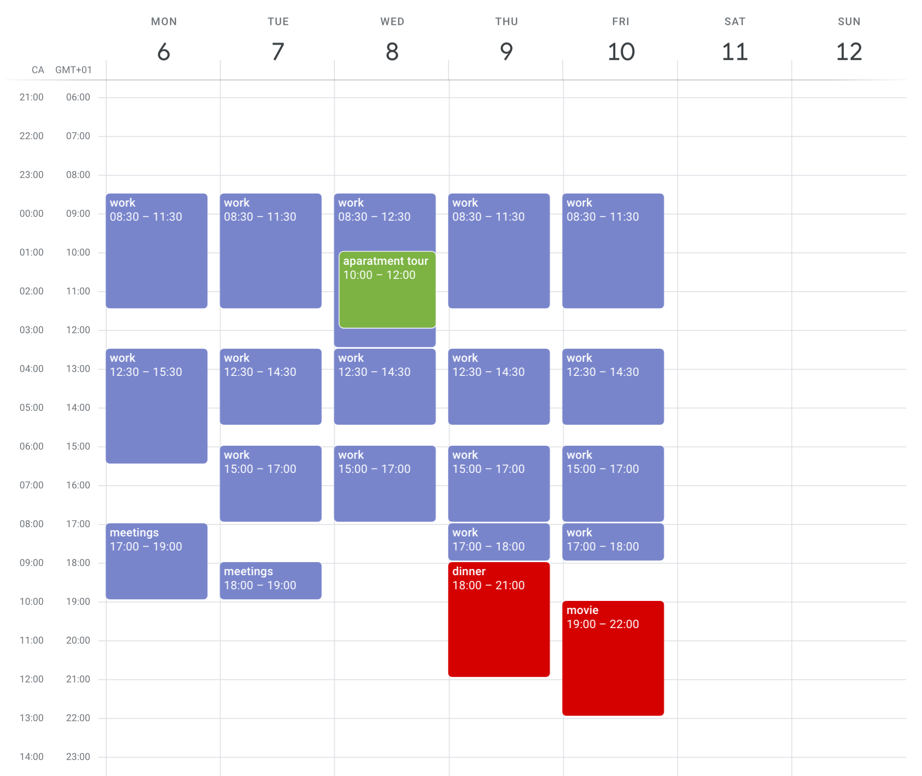 Calendar - Adjust work